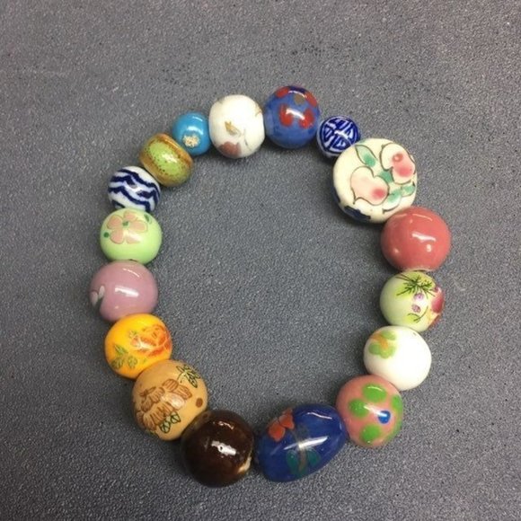 Multicolor Flower Stretch Bracelet Glass BoHo Zebra Retro Shabby Chic Soft Girl - Picture 1 of 3